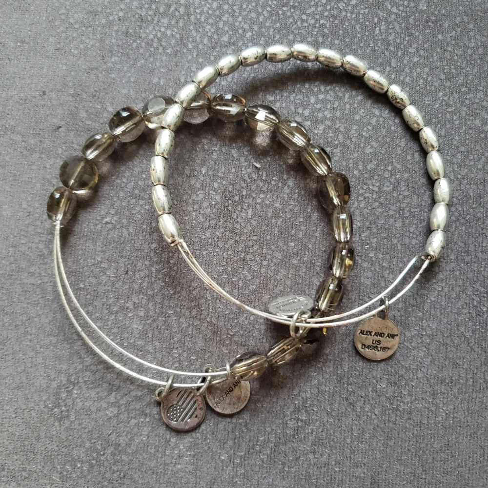2 Pk Alex and Ani Silver & Grey Beaded Bracelets